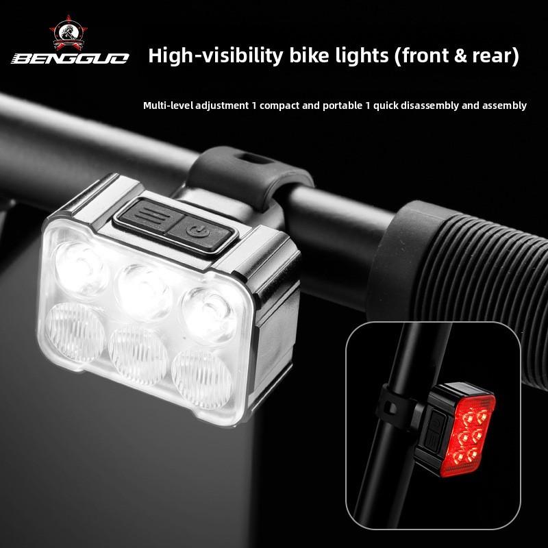 Bicycle Front And Rear Led Light With Waterproof Material For Night Riding Safety