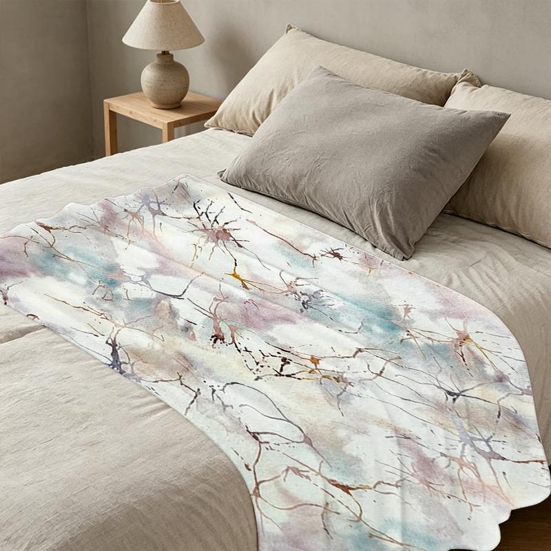 Printed Flannel Fleece Throw Abstract Art Watercolor Texture, Super Soft Skin-friendly, Warm Cozy Home Blanket for Halloween & Christmas