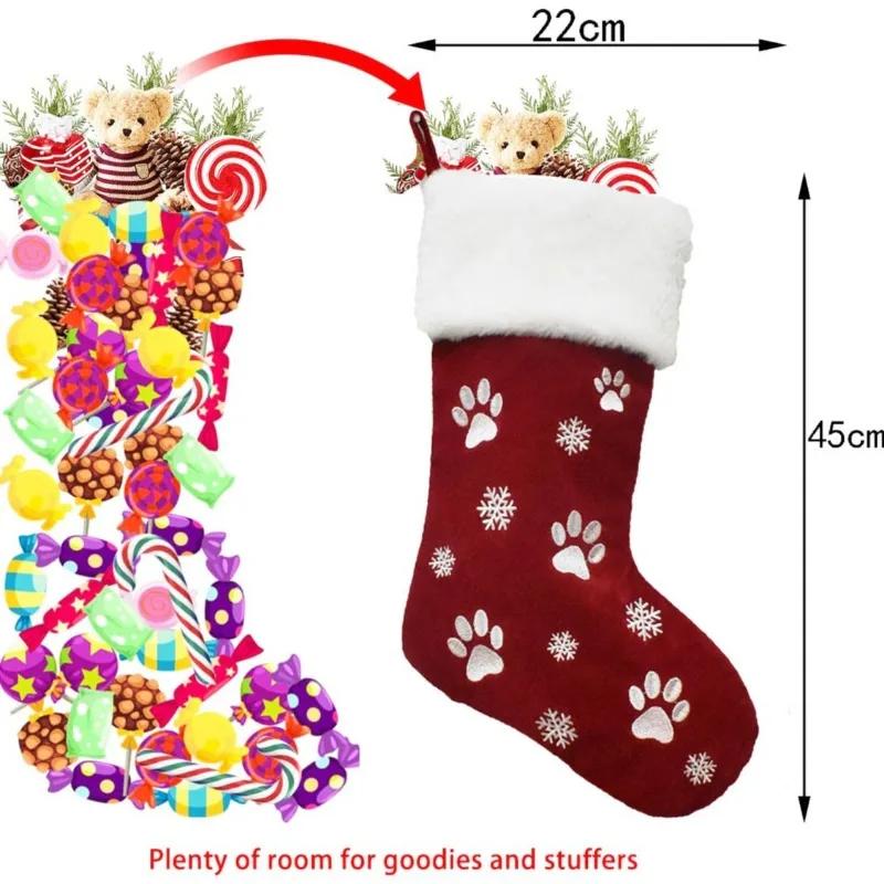 Персонализированный вышитый рождественский чулок - Служит мешком Санты и сумкой для кануна Рождества Идеальный рождественский подарок и праздничное украшение