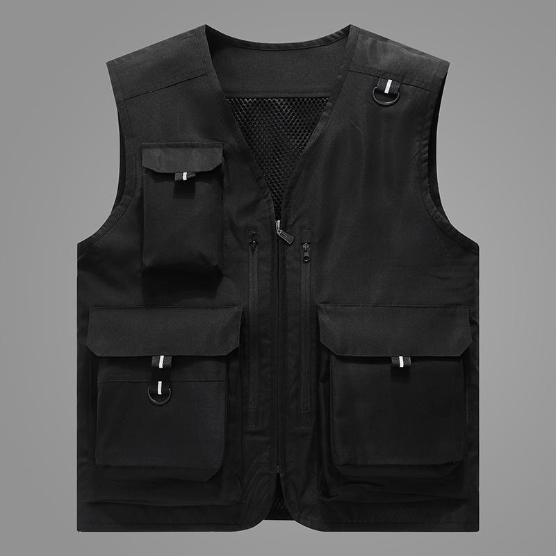 M-5XL Large Size Men's Solid Color Jacket Casual Coat Multi-pocket Sleeveless Vest Spring And Autumn Loose Vest Men's Clothing