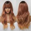 Синтетические длинные волнистые парики с челкой для женщин, косплей, натуральный омбре, от коричневого до светло-русого волос, парик из высокотемпературного волокна