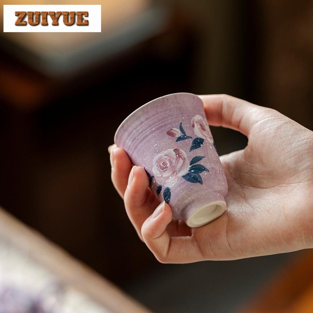 70ml Hand-painted Monet Rose Teacup Vintage Tea Bowl Tea Pair Tea-tasting Meditation Cup Chazhan Master Cups Tableware Supplies