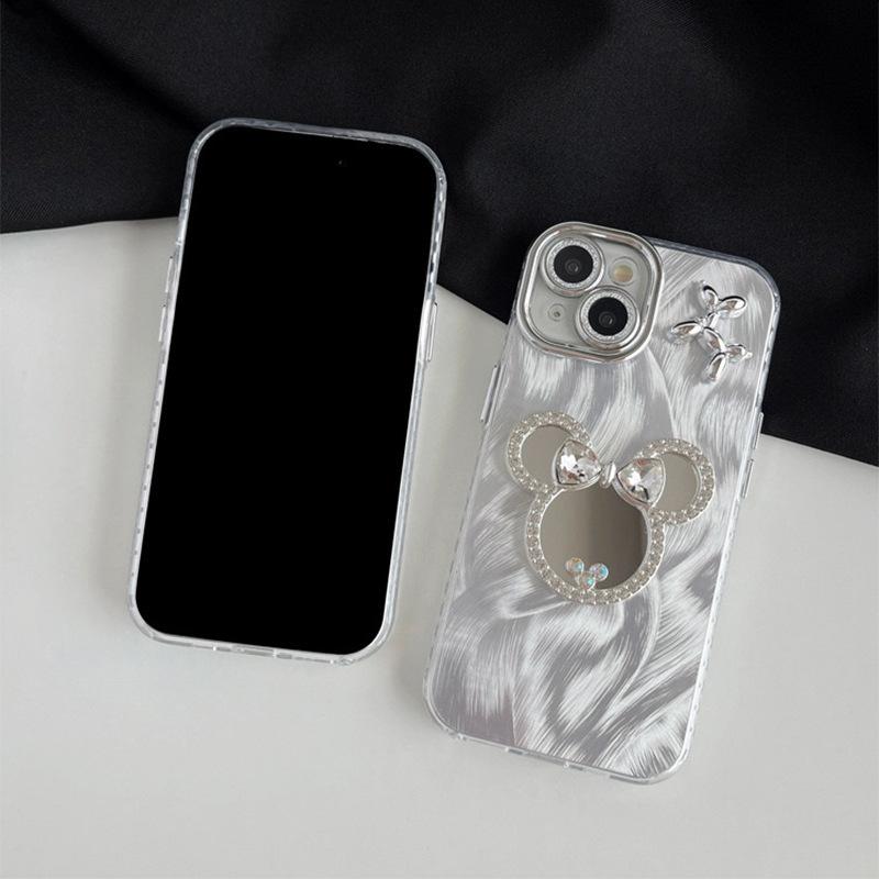 Чехол для телефона-зеркала Микки Маус в виде медведя Подходит для Iphone17Promax Мелкое отверстие Защита от падения Apple 16 Продвинутое ощущение 15