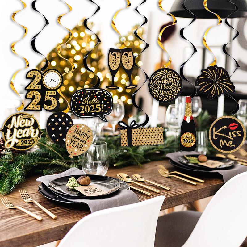10 шт./компл. С Новым годом спиральная подвесная гирлянда-баннер Hello 2025 Новый год украшения для вечеринки реквизит для фотобудки подарок