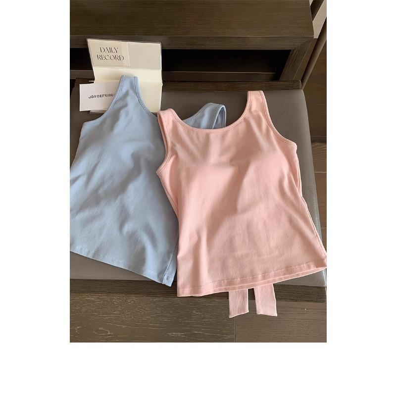 Sexy Bow Halter Sling Vest French with Chest Pad Inside Niche Outside Sleeveless Top