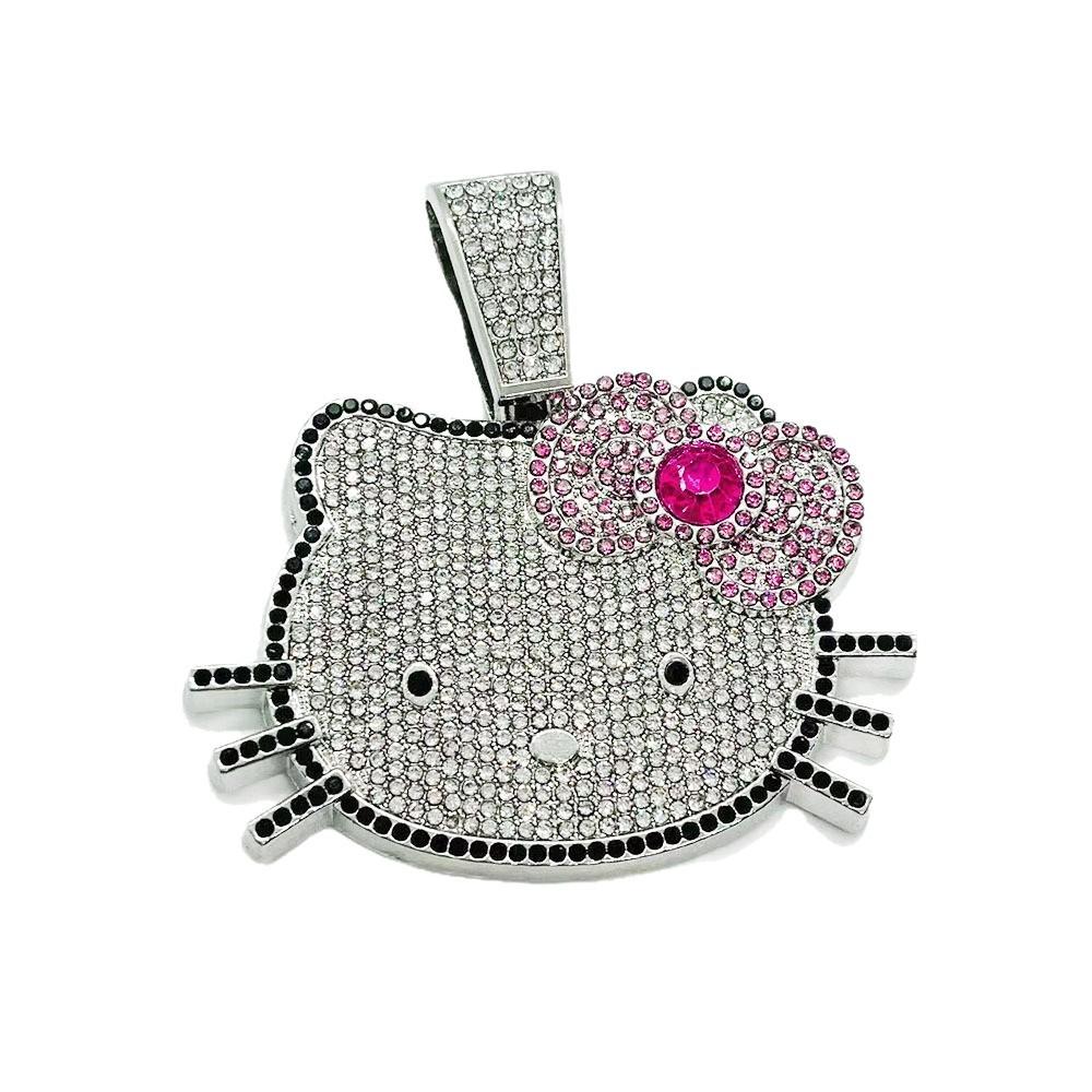 Мультяшный кот с бантом, весь в бриллиантах, крутой, милый, Hello Kitty, подвеска, украшение, ожерелье, женское
