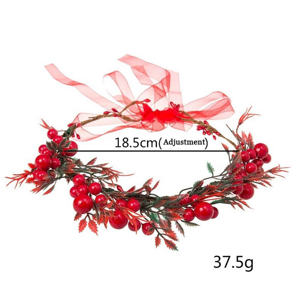Flower Christmas Headband Crown Flower Headband Red Berry Garland Wreath Decoration Women Headwear
