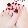 Summer Toenail Stickers Wearing Nails Fake Nails  Finished Wine Deep Red Diamond Nail Nails