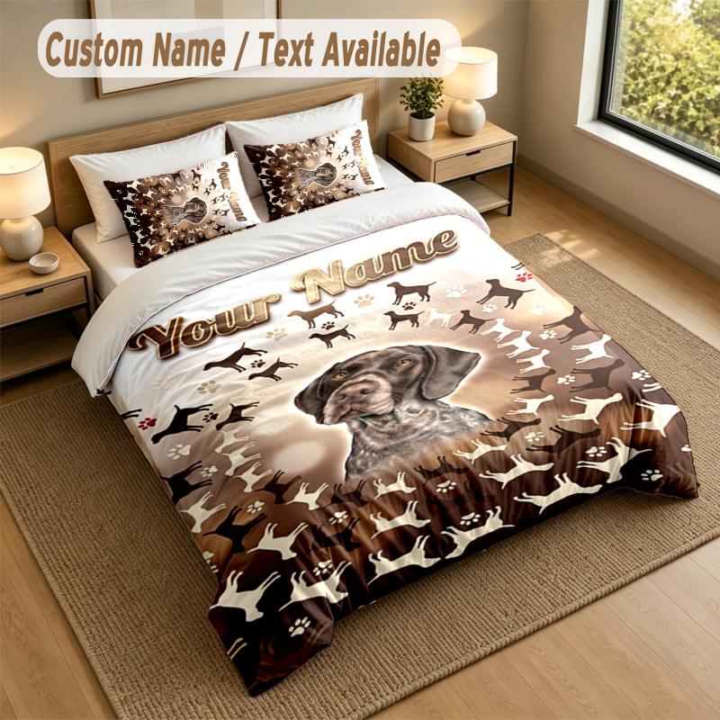 Dog Theme Personalized 3Pcs Bedding Set Custom Text & Name 1 Sheet 2 Pillowcases Household Bedding 1pc