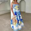 Women's Fashion Summer Spring Flower Pattern Print Sleeveless Suspenders High Waist Casual Dresses