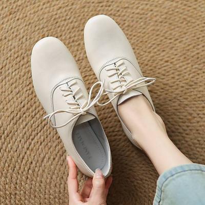 Модные весенне-осенние туфли из коровьей кожи на низком каблуке со шнуровкой, женские туфли-лодочки с круглым носком для отдыха