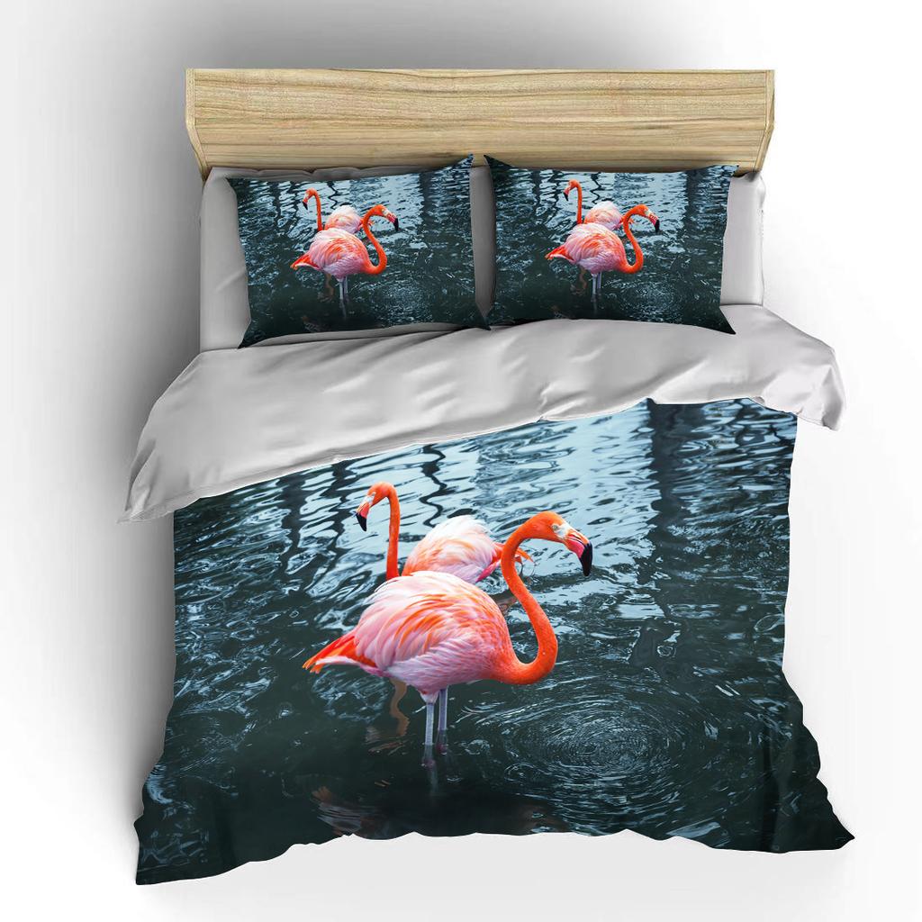 Мультяшный фламинго милый медведь каваи рождественский подарок двуспальный комплект постельного белья из микрофибры или полиэстера с пододеяльником