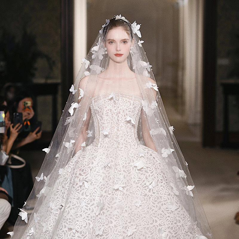 1шт длинный шлейф тяжелый жемчуг невеста роскошный свадебный головной убор свадебная фата 3D вышивка бабочка фата очень длинная