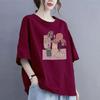 2024 Summer New Korean Loose Big Yards Printing Round Neck Short-sleeved T-shirt Women's Tops