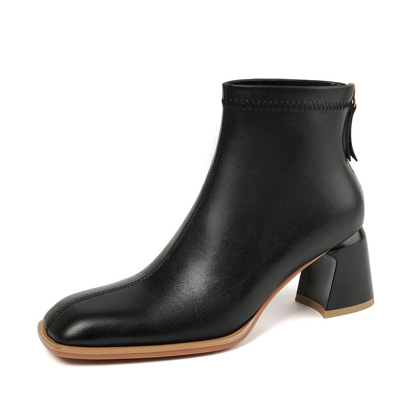 Осенние сапоги женские с круглым носком и толстым каблуком женские сапоги из натуральной кожи женские лаконичные короткие сапоги сапоги на высоком каблуке с застежкой-молнией