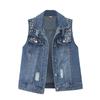 Весенний универсальный джинсовый жилет с бисером больших размеров, женский свободный индивидуальный модный жилет, куртка, пальто