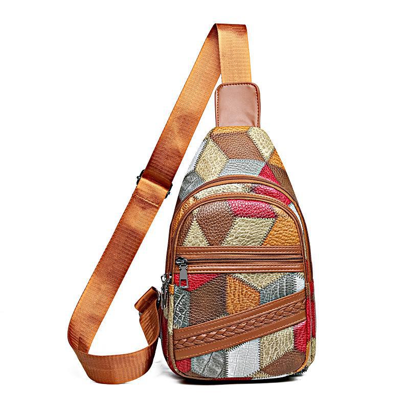 Модная женская универсальная сумка через плечо и на грудь - стильный контрастный кожаный маленький рюкзак