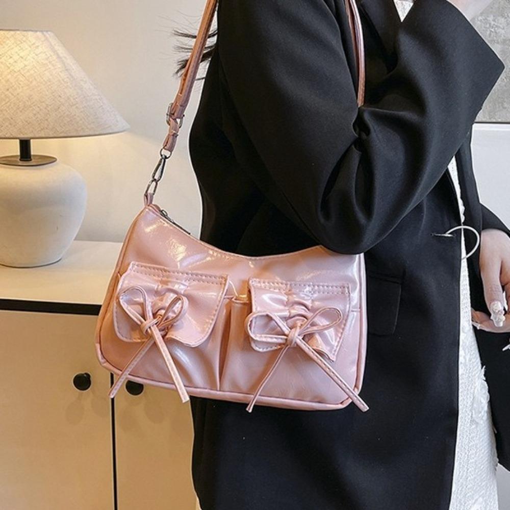 Pleated Bowknot Crossbody Bag Korean Style Pu Dumpling Bag Elegant Y2k Shoulder Bag Outdoor