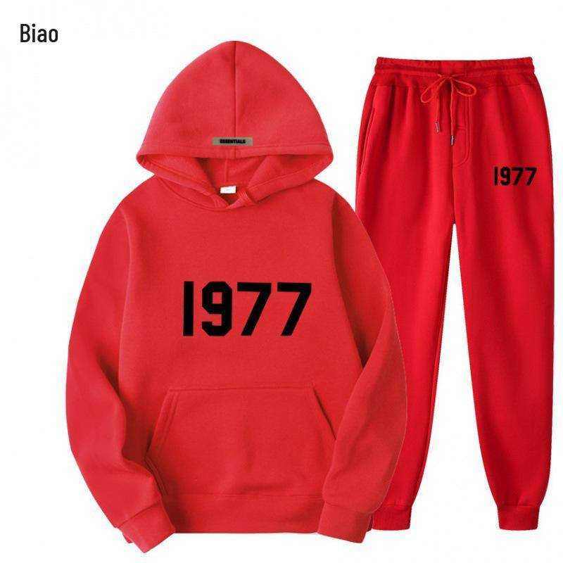 ESSENTIALS Комплект из худи с двойной строчкой High Street из флиса 1977 Модный Повседневный Свободный крой.