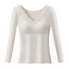 Женские базовые топы с V-образным вырезом и кружевной отделкой, с длинным рукавом, приталенные, термотопы, однотонные, с подкладкой, зимняя рубашка