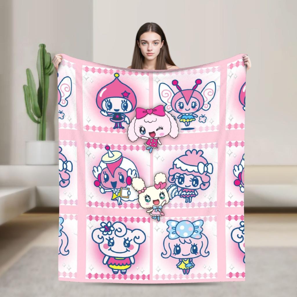 Japanese Cartoon Tamagotchis Blanket Cover Flannel Lightweight Thin Throw Blanket for Airplane Travel Bedspread
