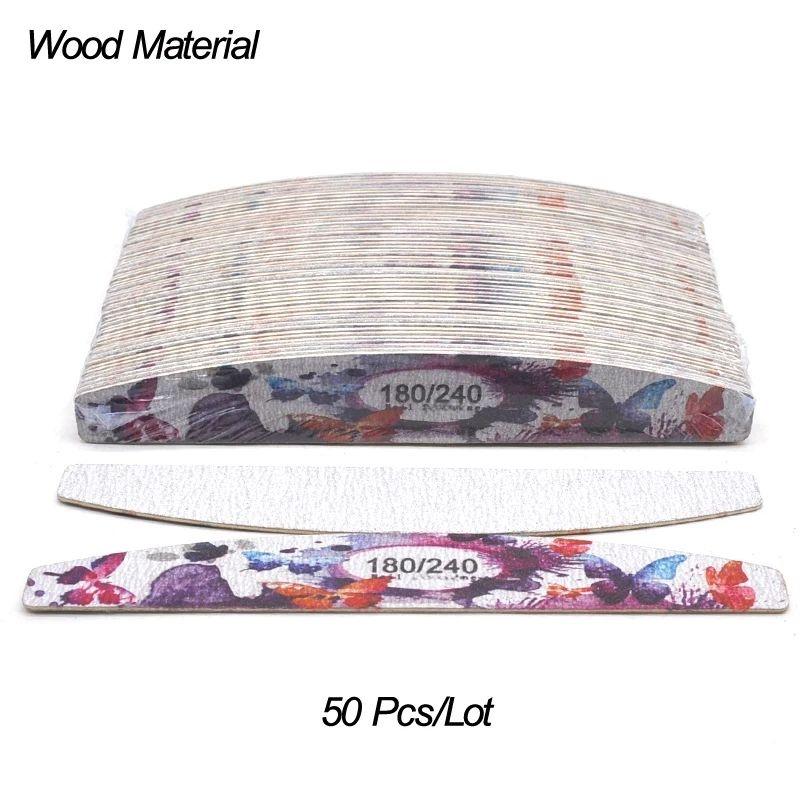50 Pcs/Lot Printed Sandpaper Wood Nail File Buffer 100/180/240 Multi Design Wooden Unhas Files Washable Strong Thick Nails Files