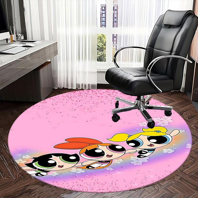 Powerpuff Girls Chair Mat Round Carpet - Home Decor , Sofa Rug , Office Mat , Suitable for Bedroom , Living Room , Various Rooms0442b