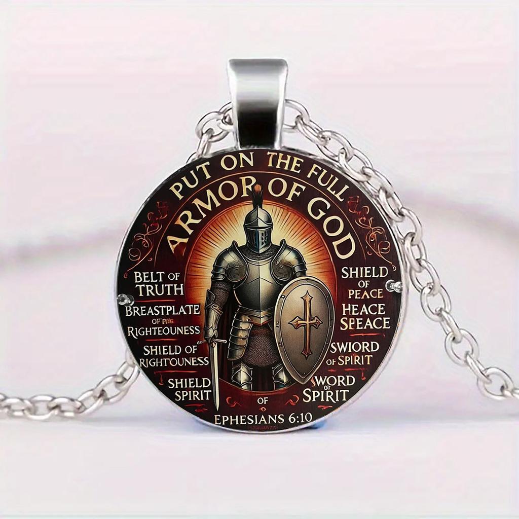 Христианин Ефесянам 6:10 Бог Полностью Вооружен Подвеска Ожерелье. Камень Времени подходит для ношения мужчинами и женщинами в качестве подарка для повседневного использования.