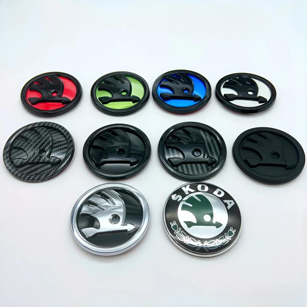 2026 Hot 80/90/100mm 3D logo Car Front Bonnet Grill Rear Trunk Emblem Badge Sticker For Skoda Fabia Rapid Superb Octavia a7 Kodi