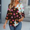 3/4 Sleeve Tops For Women T-Shirt Casual Flared Sleeves Print Tunic V Neck Pullover Blouse