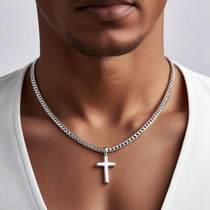 THICK Chain with Cross Silver Men' Chain PANCERKA FULL Cross