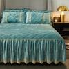 Luxury Solid Color Crystal Velvet Quilted Bedspread King Queen Size Lace Soft Coral Fleece Bed Skirt Not Including Pillowcase