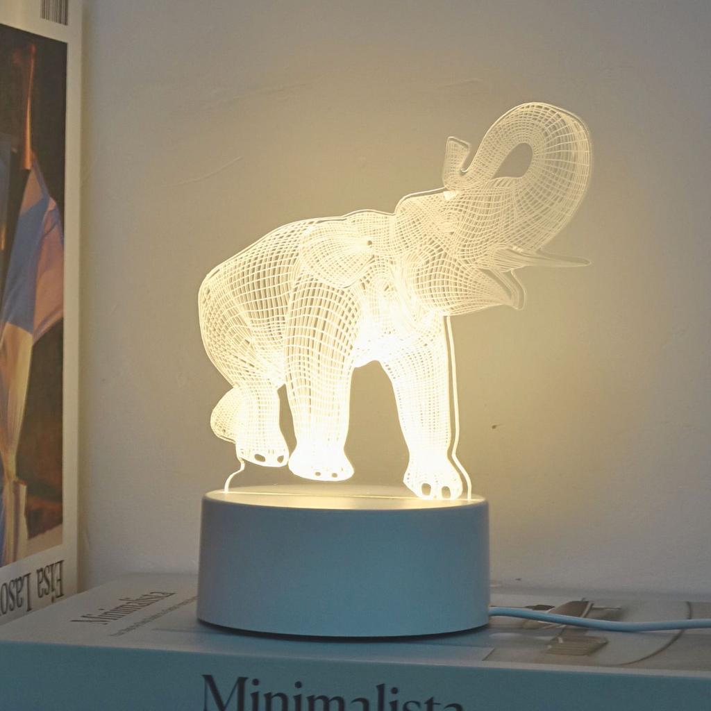 USB-питаемый 3D светящийся ночник в виде слона - креативный декоративный светильник в виде животного для дома, гостиной или в качестве подарка на день рождения.
