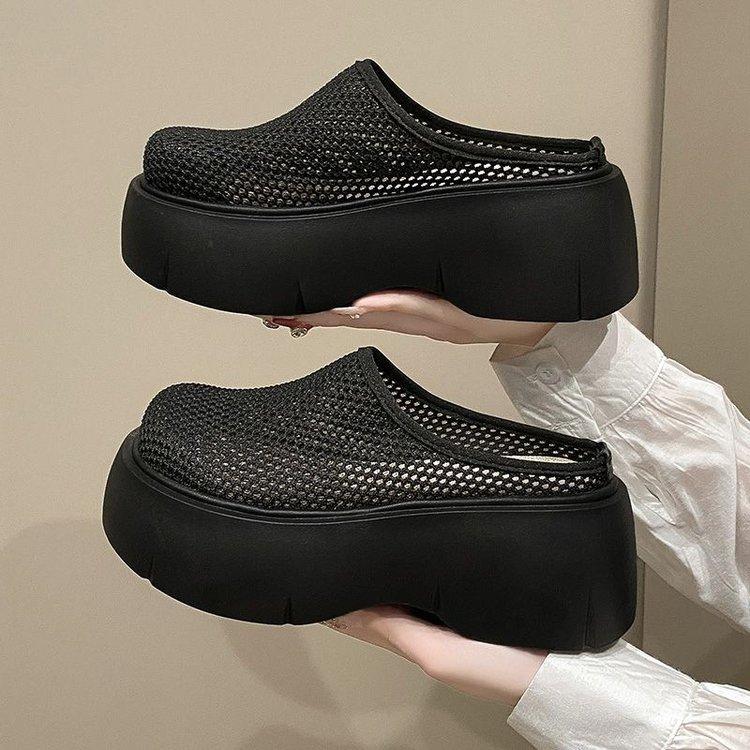Fashion “Simple Comfort - Style” Mesh Slip - On Mules, Chunky Sole & Breathable Design, Ideal for Daily & Home Wear