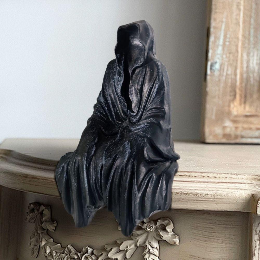 Black Robed Night Walker Ornaments Reaper Sitting Statue Black Clothes Mysterious Master Ornament