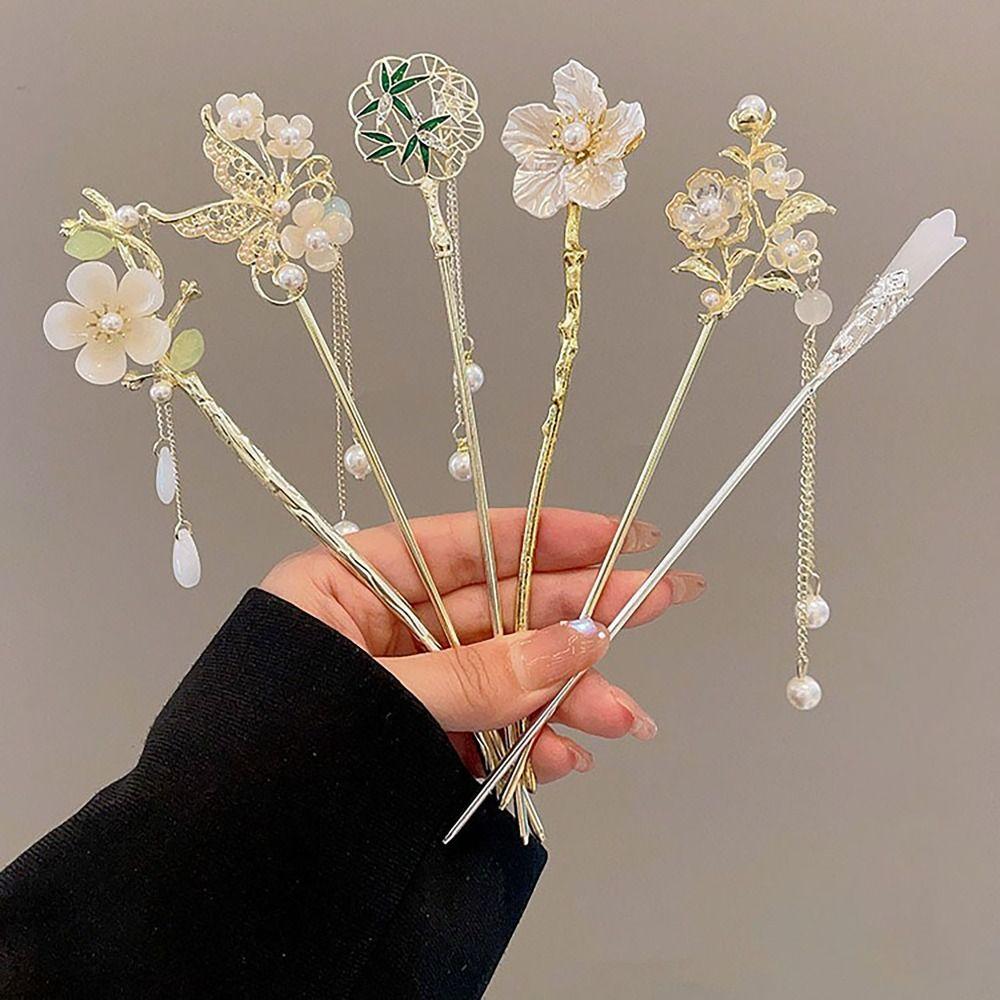 Flower Tassel Hairpin Ancient Style Hair Insert Elegant Hair Sticks  Hanfu