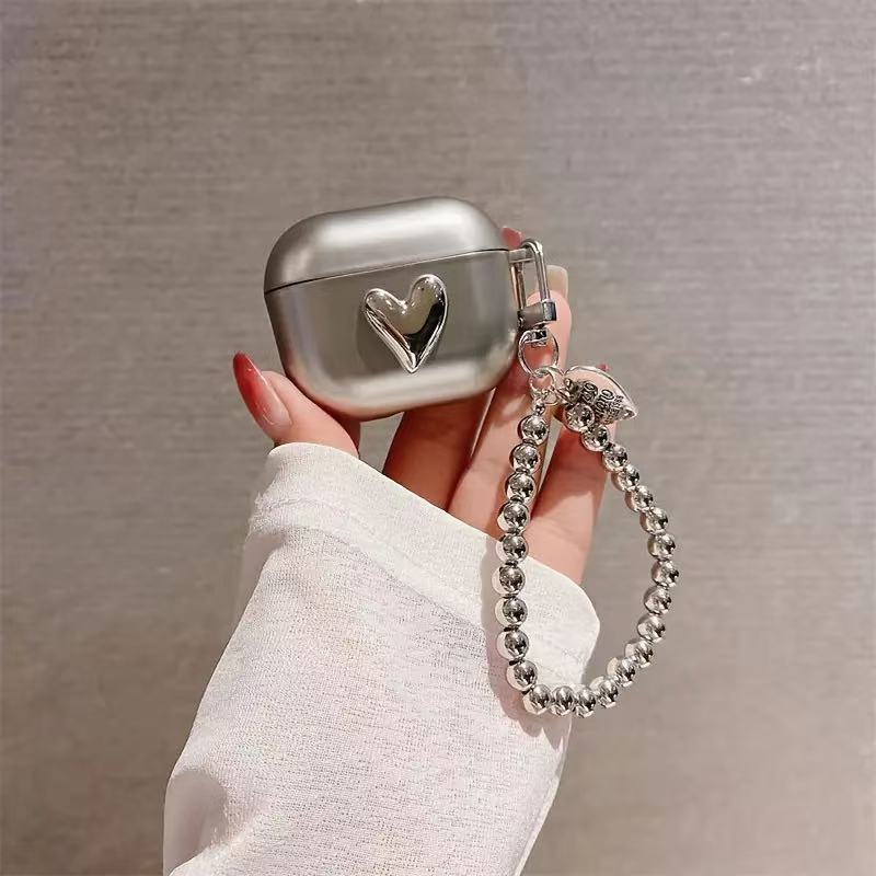 Матовый серебристый кулон-сердце для AirPods AirPods1/1AirPods1 Чехол для Bluetooth-гарнитуры