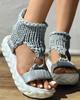 Women Fashion Sexy Beach Wear Flat Shoes Woman Solid Color Braided Knit O-Ring Cutout Platform Sandals Plus Size 35-42