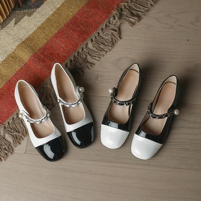 Туфли Мэри Джейн из маленькой кожи женские французские ретро цветные четырехсезонные на толстом каблуке в стиле принцессы туфли-лодочки 676-9
