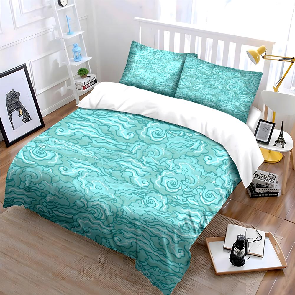 Swirl Pattern Aqua Three-Piece Bedding Set Bedding set (1 duvet cover, 2 pillowcases, duvet not included)