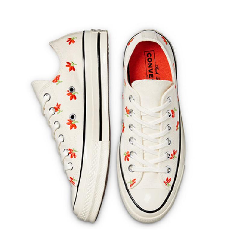 Converse 1970-е Chuck Taylor All Star Цветочная вышивка Повседневные эспадрильи с низким верхом Женские Бежевый Красный