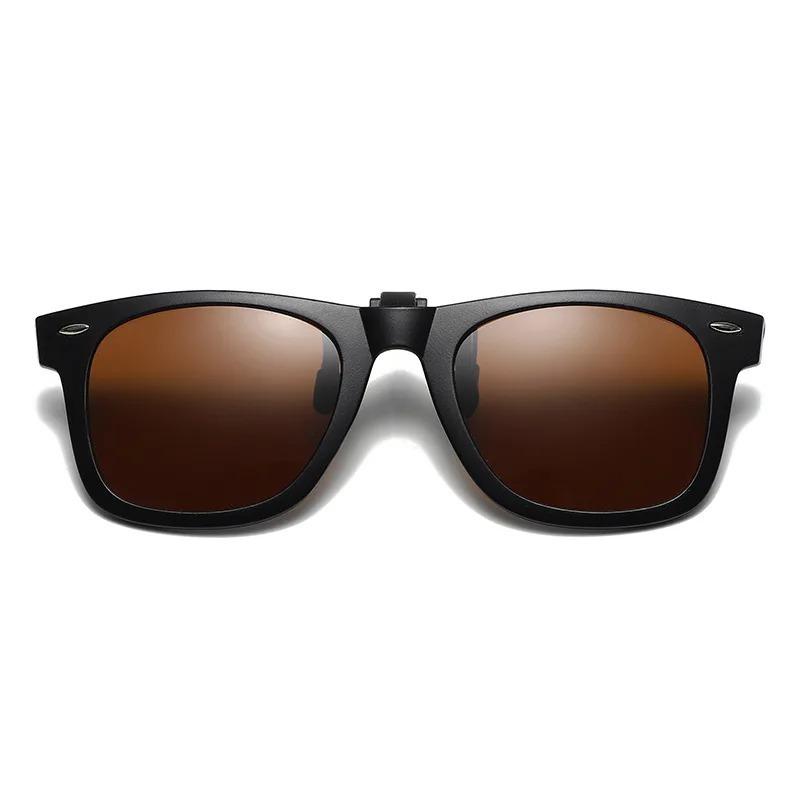 Неполяризованные мужские поляризованные солнцезащитные очки с откидной линзой для женщин, очки ночного видения для вождения, антибликовые, винтажные, квадратные, с клипсой для рыбалки