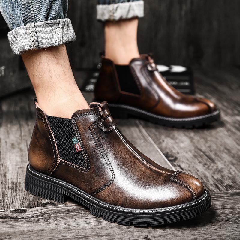 Fashion Retro Trends British Style Men Business Ankle Boots High Top Genuine Leather Casual Chelsea Boot Office Work Loafers Party Shoes