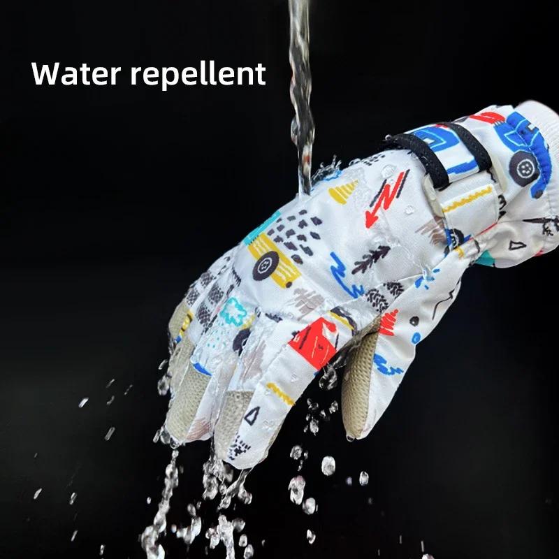 Зимние детские горнолыжные перчатки, утолщенные водонепроницаемые детские перчатки для катания на сноуборде, детские зимние перчатки для мальчиков и девочек