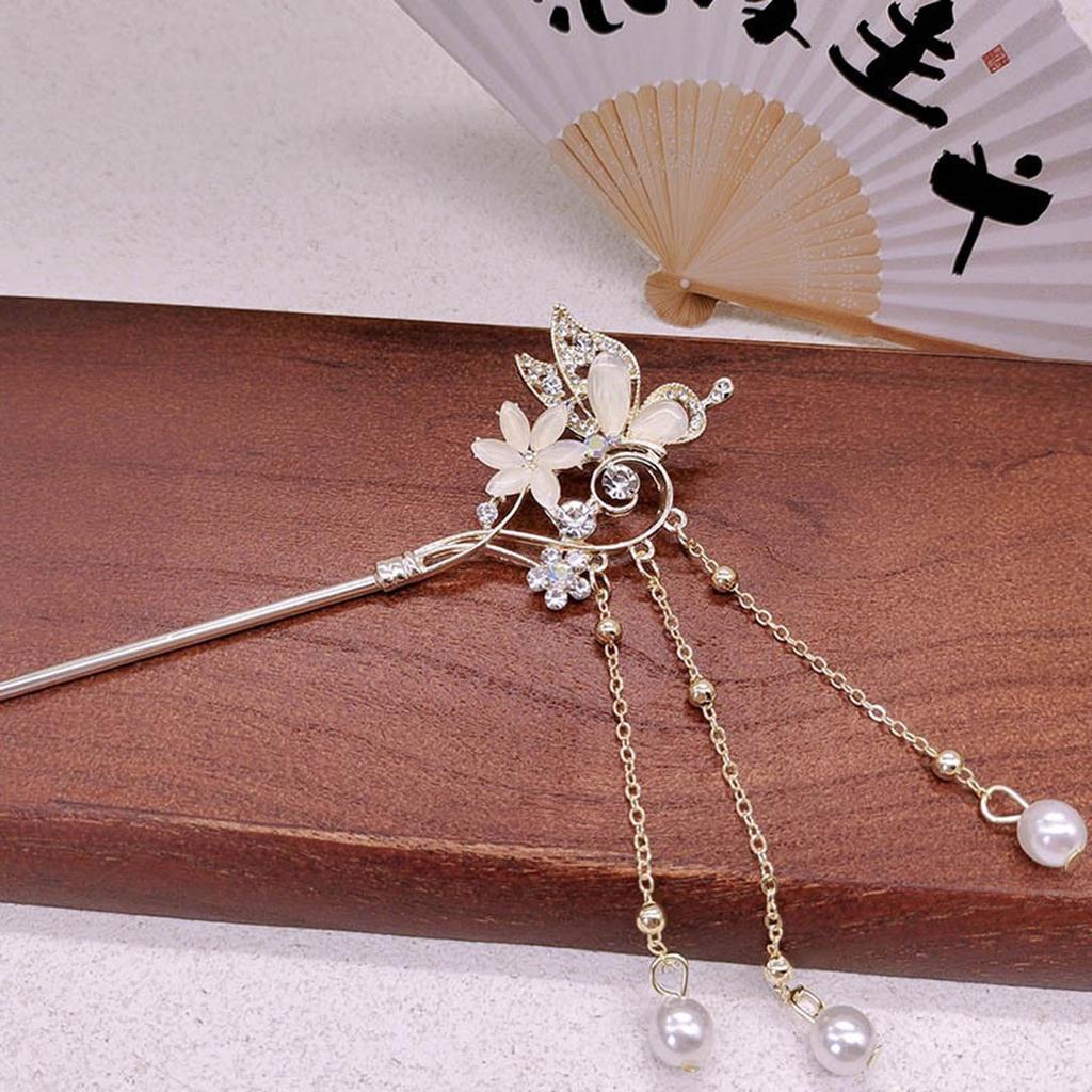 Elegant Butterfly Hair Pin Floral Hairclips Alloy Headpieces Pearls Chain Tassel Hair Sticks Ancient Chinese Style Hair Jewelry