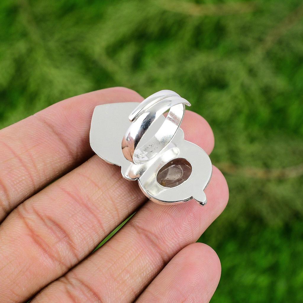 Womens Day Deal Golden Rutile Gemstone 925 Sterling Silver Bird Statement Ring