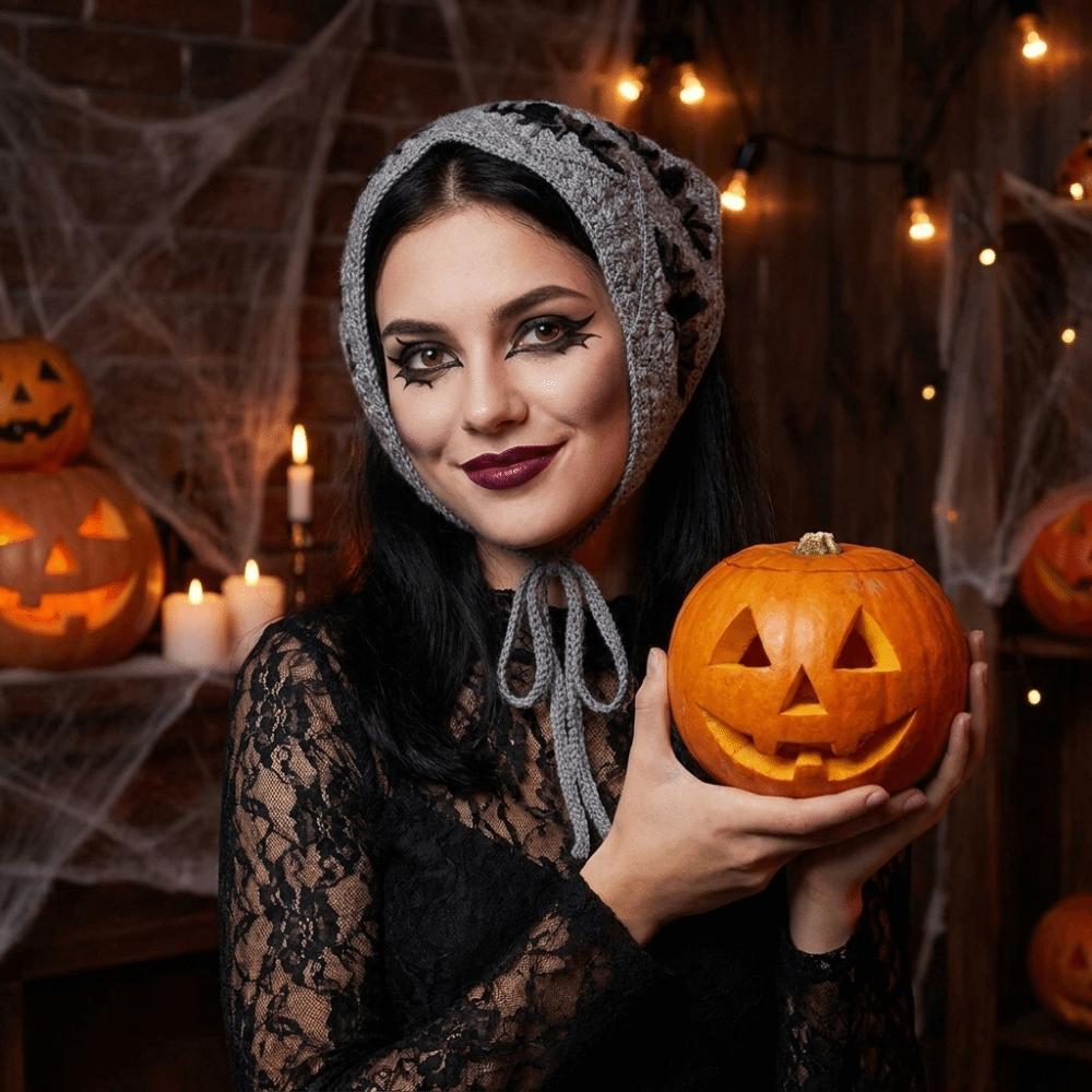 Bat Triangle Scarf Cotton Material Knitted Hollow Headband Halloween Headscarf Women Girls