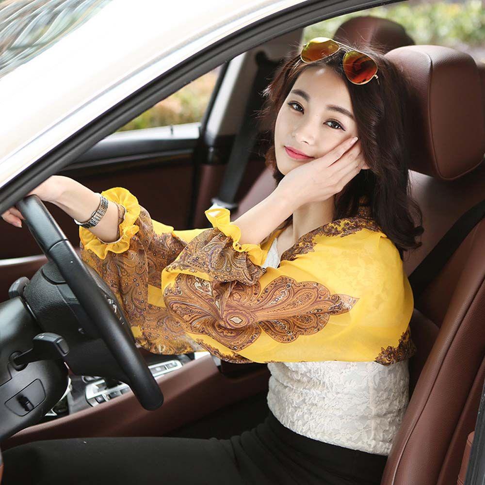 Anti-UV Summer Outdoor Riding Women Floral Fashion Chiffon Arm Sleeve Shawl Sun Sleeve