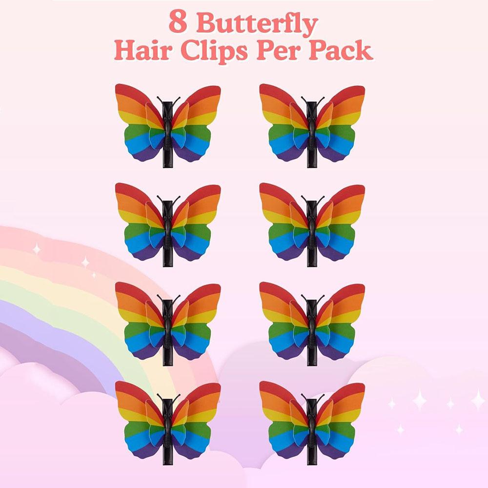 8pcs Rainbow Butterfly Hair Clips Celebration Headpiece Outfit Accessories