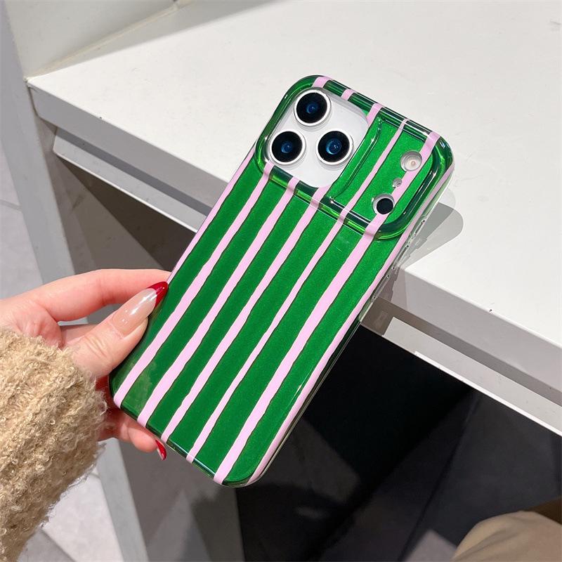 Стильный розово-зеленый полосатый милый противоударный чехол Apple для iPhone 16 Pro Max с двухслойной защитой IMD